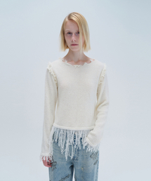 DIAGONAL（ダイアゴナル）の「FRINGE DAMAGE KNIT (ivory)（ニット/セーター）」