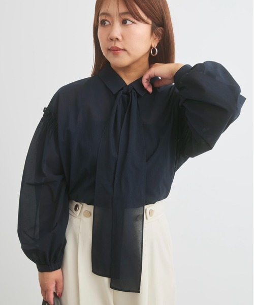 COHINA(コヒナ)の「ボウタイ付きシアーブラウス 【低身長・小柄女性】(シャツ/ブラウス・レディース・グレー/ホワイト/ネイビー・ONE SIZE)」の8枚目の写真