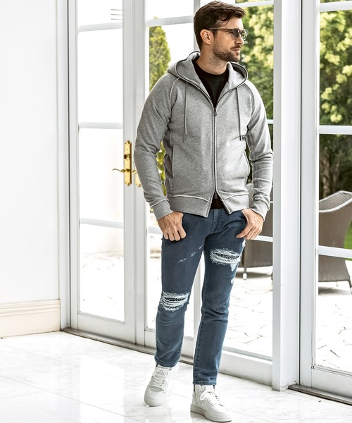 1PIU1UGUALE3  RELAX （ウノピゥウノウグァーレトレ リラックス）の「1PIU1UGUALE3 RELAX(ウノピゥウノウグァーレトレ リラックス)ラインストーン ダメージジョグデニムパンツ（デニムパンツ・メンズ・ホワイト/ブラック/インディゴブルー・S/M/L/XL/XXL）」の13枚目の写真