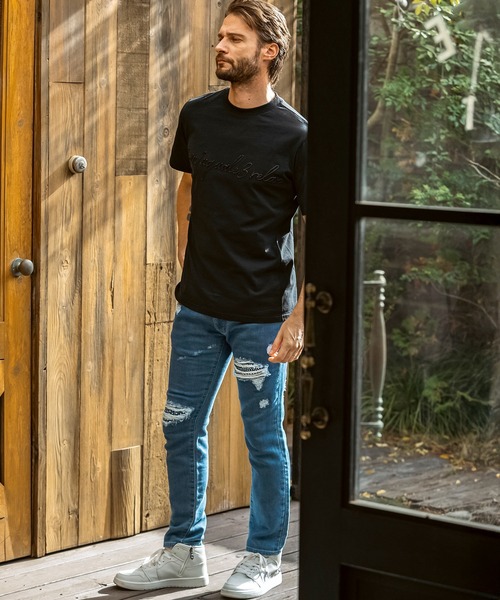 1PIU1UGUALE3  RELAX （ウノピゥウノウグァーレトレ リラックス）の「1PIU1UGUALE3 RELAX(ウノピゥウノウグァーレトレ リラックス)ラインストーン ダメージジョグデニムパンツ（デニムパンツ・メンズ・ホワイト/ブラック/インディゴブルー・S/M/L/XL/XXL）」の15枚目の写真