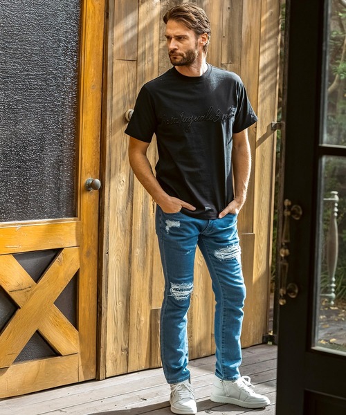 1PIU1UGUALE3  RELAX （ウノピゥウノウグァーレトレ リラックス）の「1PIU1UGUALE3 RELAX(ウノピゥウノウグァーレトレ リラックス)ラインストーン ダメージジョグデニムパンツ（デニムパンツ・メンズ・ホワイト/ブラック/インディゴブルー・S/M/L/XL/XXL）」の17枚目の写真