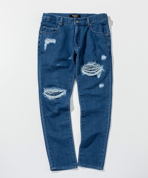 1PIU1UGUALE3  RELAX （ウノピゥウノウグァーレトレ リラックス）の「1PIU1UGUALE3 RELAX(ウノピゥウノウグァーレトレ リラックス)ラインストーン ダメージジョグデニムパンツ（デニムパンツ・メンズ・ホワイト/ブラック/インディゴブルー・S/M/L/XL/XXL）」の22枚目の写真