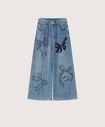 LA POMME petit（ラポミ・プチ）の「Ribbon Print Wide Denim Pants（デニムパンツ）」