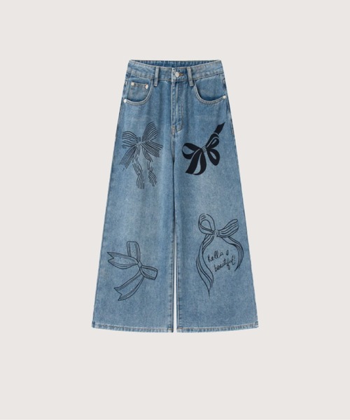 Ribbon Print Wide Denim Pants（デニムパンツ）｜LA POMME petit