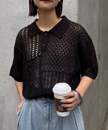 CIAOPANIC TYPY | 【UNISEX】レース編みパッチワークニットポロ/WEB限定(ポロシャツ)