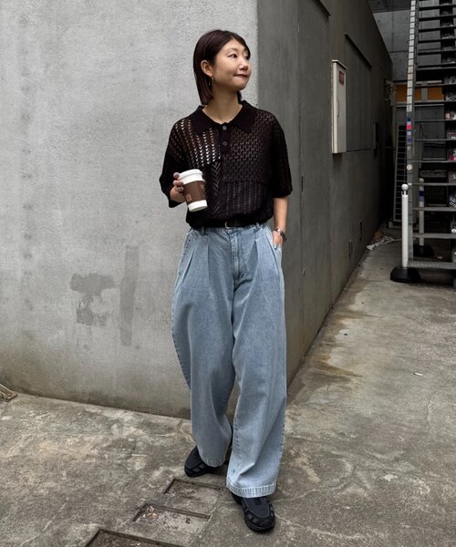 CIAOPANIC TYPY(チャオパニックティピー)の「【UNISEX】レース編みパッチワークニットポロ/WEB限定(ポロシャツ・レディース・ブラウン/ブラック/ネイビー/グレー・LARGE/MEDIUM)」の5枚目の写真