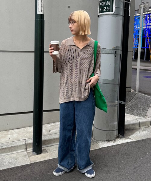 CIAOPANIC TYPY(チャオパニックティピー)の「【UNISEX】レース編みパッチワークニットポロ/WEB限定(ポロシャツ・レディース・ブラウン/ブラック/ネイビー/グレー・LARGE/MEDIUM)」の6枚目の写真
