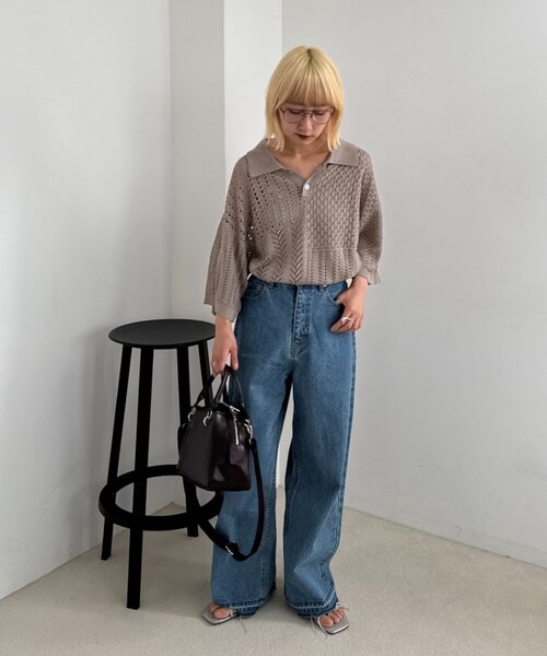 CIAOPANIC TYPY(チャオパニックティピー)の「【UNISEX】レース編みパッチワークニットポロ/WEB限定(ポロシャツ・レディース・ブラウン/ブラック/ネイビー/グレー・LARGE/MEDIUM)」の7枚目の写真