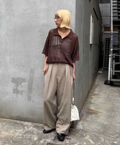 CIAOPANIC TYPY(チャオパニックティピー)の「【UNISEX】レース編みパッチワークニットポロ/WEB限定(ポロシャツ・レディース・ブラウン/ブラック/ネイビー/グレー・LARGE/MEDIUM)」の8枚目の写真