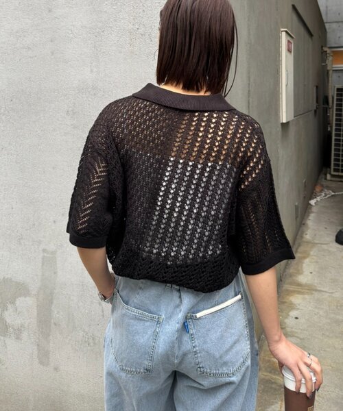 CIAOPANIC TYPY(チャオパニックティピー)の「【UNISEX】レース編みパッチワークニットポロ/WEB限定(ポロシャツ・レディース・ブラウン/ブラック/ネイビー/グレー・LARGE/MEDIUM)」の13枚目の写真