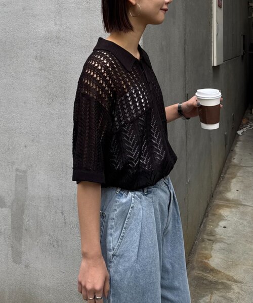 CIAOPANIC TYPY(チャオパニックティピー)の「【UNISEX】レース編みパッチワークニットポロ/WEB限定(ポロシャツ・レディース・ブラウン/ブラック/ネイビー/グレー・LARGE/MEDIUM)」の14枚目の写真