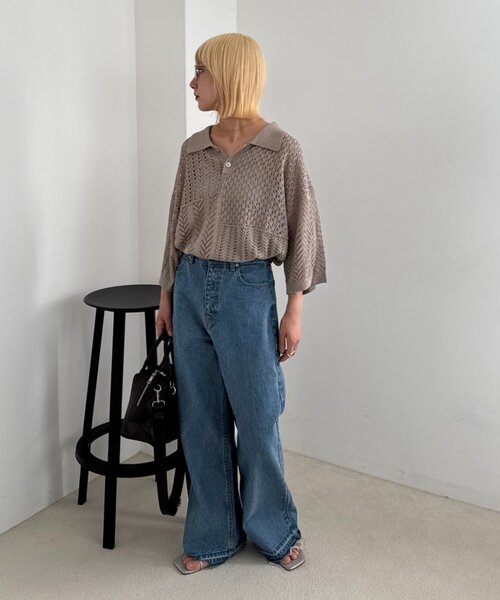 CIAOPANIC TYPY(チャオパニックティピー)の「【UNISEX】レース編みパッチワークニットポロ/WEB限定(ポロシャツ・レディース・ブラウン/ブラック/ネイビー/グレー・LARGE/MEDIUM)」の20枚目の写真