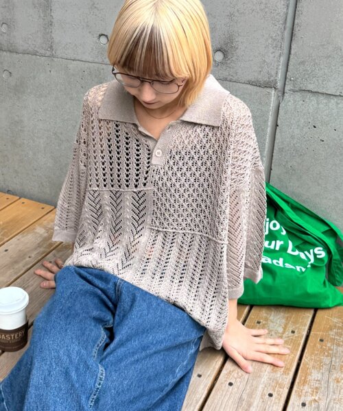 CIAOPANIC TYPY(チャオパニックティピー)の「【UNISEX】レース編みパッチワークニットポロ/WEB限定(ポロシャツ・レディース・ブラウン/ブラック/ネイビー/グレー・LARGE/MEDIUM)」の22枚目の写真