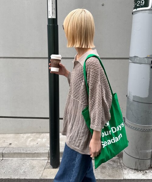 CIAOPANIC TYPY（チャオパニックティピー）の「【UNISEX】レース編みパッチワークニットポロ/WEB限定（ポロシャツ・レディース・ブラウン/ブラック/ネイビー/グレー・LARGE/MEDIUM）」の20枚目の写真