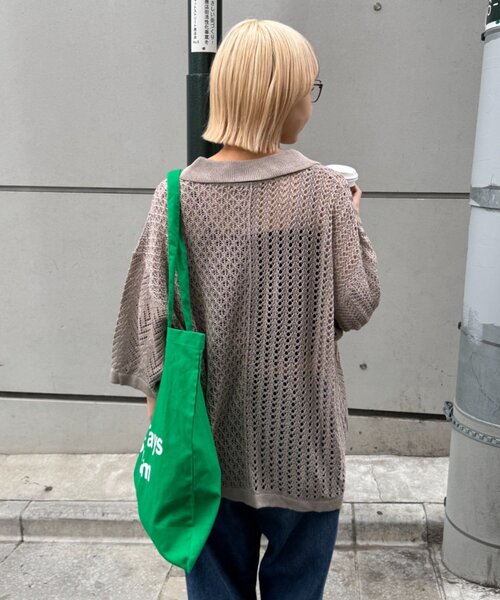 CIAOPANIC TYPY（チャオパニックティピー）の「【UNISEX】レース編みパッチワークニットポロ/WEB限定（ポロシャツ・レディース・ブラウン/ブラック/ネイビー/グレー・LARGE/MEDIUM）」の19枚目の写真