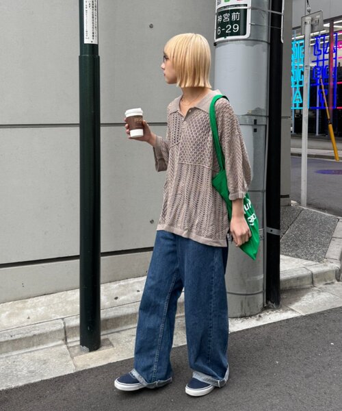 CIAOPANIC TYPY（チャオパニックティピー）の「【UNISEX】レース編みパッチワークニットポロ/WEB限定（ポロシャツ・レディース・ブラウン/ブラック/ネイビー/グレー・LARGE/MEDIUM）」の18枚目の写真