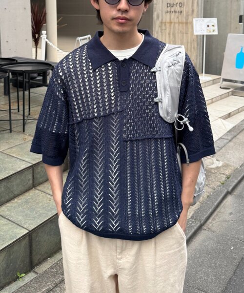 CIAOPANIC TYPY（チャオパニックティピー）の「【UNISEX】レース編みパッチワークニットポロ/WEB限定（ポロシャツ・レディース・ブラウン/ブラック/ネイビー/グレー・LARGE/MEDIUM）」の15枚目の写真