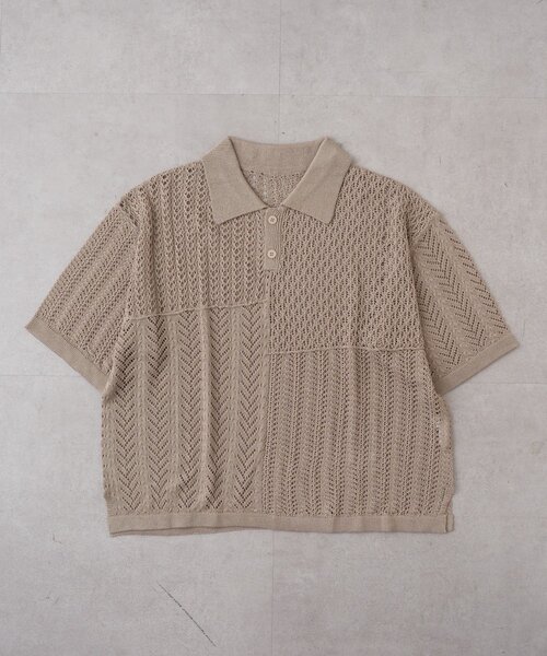 CIAOPANIC TYPY（チャオパニックティピー）の「【UNISEX】レース編みパッチワークニットポロ/WEB限定（ポロシャツ・レディース・ブラウン/ブラック/ネイビー/グレー・LARGE/MEDIUM）」の9枚目の写真