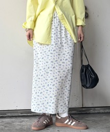 【ISOOK / アイスー】花柄ワッフルロングスカート / ナロースカート サーマル ウエストゴム ZOZOTOWN限定