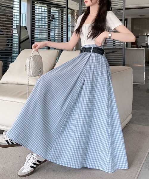 ONEP STAR(ワンピスター)の「フレアシルエットチェック柄スカート(スカート・レディース・ネイビー/ブラック/ライトブルー・X-LARGE/LARGE/MEDIUM/SMALL)」の9枚目の写真