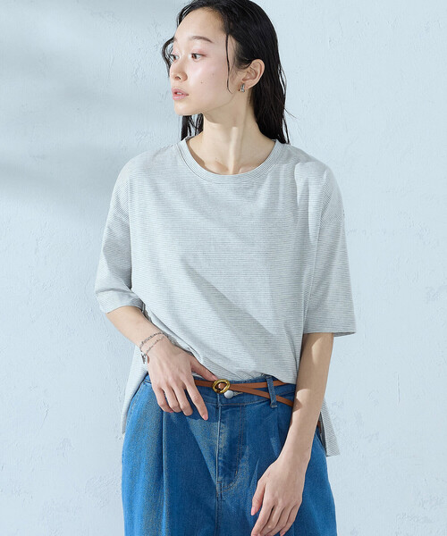 COMME CA ISM(コムサイズム)の「ミジンボーダーTシャツ(Tシャツ/カットソー・レディース・ブラック/ライトグレー・MEDIUM/LARGE)」の2枚目の写真