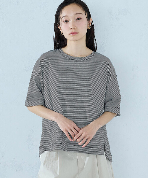 COMME CA ISM(コムサイズム)の「ミジンボーダーTシャツ(Tシャツ/カットソー・レディース・ブラック/ライトグレー・MEDIUM/LARGE)」の1枚目の写真