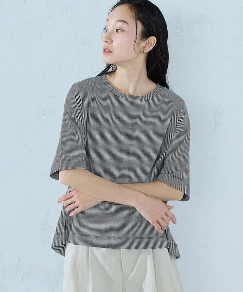 COMME CA ISM(コムサイズム)の「ミジンボーダーTシャツ(Tシャツ/カットソー・レディース・ブラック/ライトグレー・MEDIUM/LARGE)」の13枚目の写真