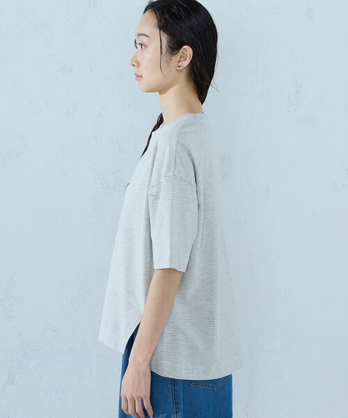 COMME CA ISM(コムサイズム)の「ミジンボーダーTシャツ(Tシャツ/カットソー・レディース・ブラック/ライトグレー・MEDIUM/LARGE)」の9枚目の写真