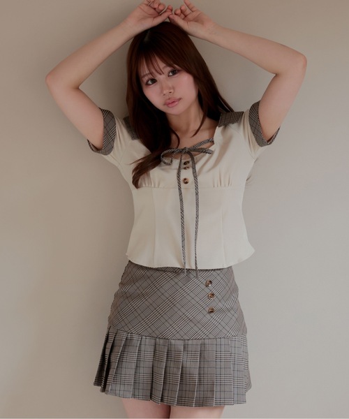 M DOLLY(エムドリー)の「*M DOLLY original* Check milo ribbon set up / チェックミロリボンセットアップ(セットアップ・レディース・ブラック/ベージュ・M/S)」の2枚目の写真