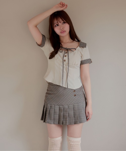 M DOLLY(エムドリー)の「*M DOLLY original* Check milo ribbon set up / チェックミロリボンセットアップ(セットアップ・レディース・ブラック/ベージュ・M/S)」の4枚目の写真