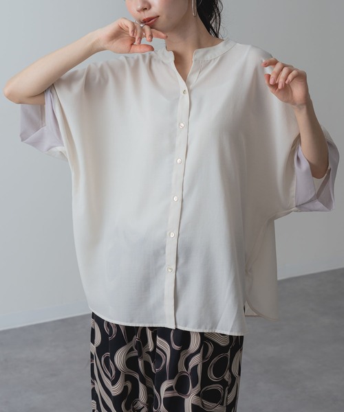 ANNA LUNA(アンナルナ)の「【ANNA LUNA】 さらっと着られて抜け感たっぷり ハーフスリーブ ドルマン ブラウス(シャツ/ブラウス・レディース・ベージュ/ネイビー/ブルー・MEDIUM)」の1枚目の写真