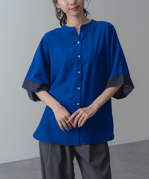 ANNA LUNA(アンナルナ)の「【ANNA LUNA】 さらっと着られて抜け感たっぷり ハーフスリーブ ドルマン ブラウス(シャツ/ブラウス・レディース・ベージュ/ネイビー/ブルー・MEDIUM)」の4枚目の写真