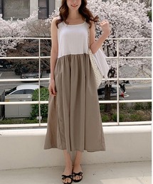 バイカラードッキングノースリーブロングワンピース
