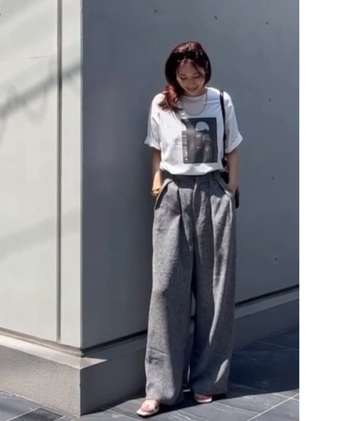 Reurie'(レウリィ)の「ツイードスラックス(chihiro select) / ロング丈 きれいめ シンプル お呼ばれコーデ オケージョン 大人カジュアル オフィスカジュアル(スラックス・レディース・グレー/ブラウン・FREE)」の12枚目の写真