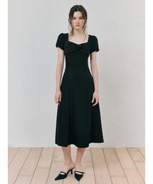 Heart Neck Ribbon Dress, Black