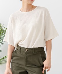 【C-FORTPOINT/フォートポイント】【ひんやり接触冷感 華奢見え】カット楊柳 ワイドシルエットTシャツ  リラックス 抜け感 大人カジュアル 涼しい