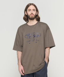 (ビッグサイズ) ラウンドサークルロゴ半袖Tシャツ (カーキ)
