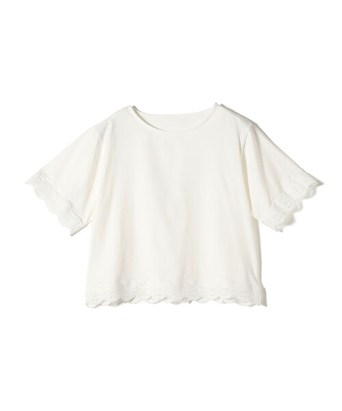 SHIPS Colors(シップス カラーズ)の「SHIPS Colors:〈洗濯機可能〉リンク レース コンビ TEE◇(Tシャツ/カットソー・レディース・ブラック/オフホワイト・ONE SIZE)」の4枚目の写真