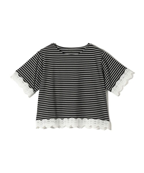 SHIPS Colors(シップス カラーズ)の「SHIPS Colors:〈洗濯機可能〉リンク レース コンビ TEE◇(Tシャツ/カットソー・レディース・ブラック/オフホワイト・ONE SIZE)」の5枚目の写真