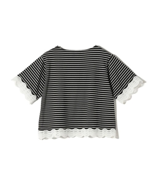 SHIPS Colors(シップス カラーズ)の「SHIPS Colors:〈洗濯機可能〉リンク レース コンビ TEE◇(Tシャツ/カットソー・レディース・ブラック/オフホワイト・ONE SIZE)」の6枚目の写真