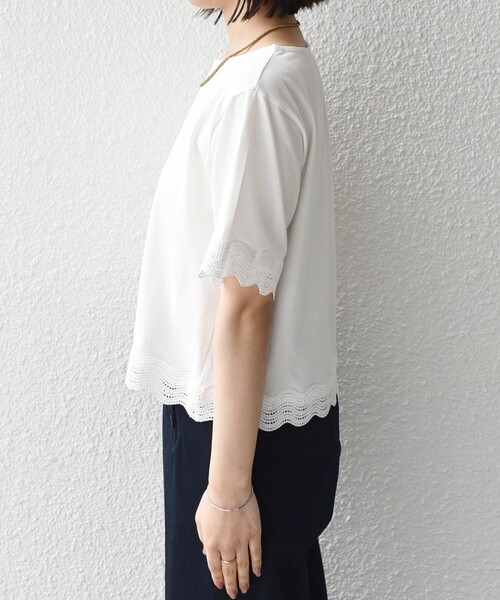 SHIPS Colors(シップス カラーズ)の「SHIPS Colors:〈洗濯機可能〉リンク レース コンビ TEE◇(Tシャツ/カットソー・レディース・ブラック/オフホワイト・ONE SIZE)」の13枚目の写真