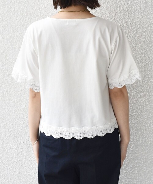 SHIPS Colors(シップス カラーズ)の「SHIPS Colors:〈洗濯機可能〉リンク レース コンビ TEE◇(Tシャツ/カットソー・レディース・ブラック/オフホワイト・ONE SIZE)」の14枚目の写真