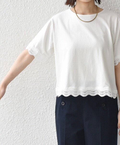 SHIPS Colors(シップス カラーズ)の「SHIPS Colors:〈洗濯機可能〉リンク レース コンビ TEE◇(Tシャツ/カットソー・レディース・ブラック/オフホワイト・ONE SIZE)」の15枚目の写真