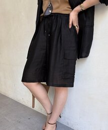 【セットアップ可能】ウォッシャブルコットンリネンハーフパンツ