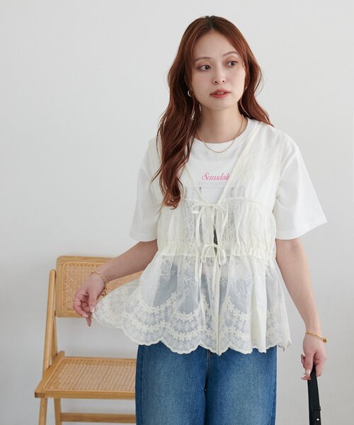 DISCOAT(ディスコート)の「花柄シアーベスト(ベスト・レディース・ブラック系その他/オフホワイト/アイボリー/ブラック・FREE)」の5枚目の写真