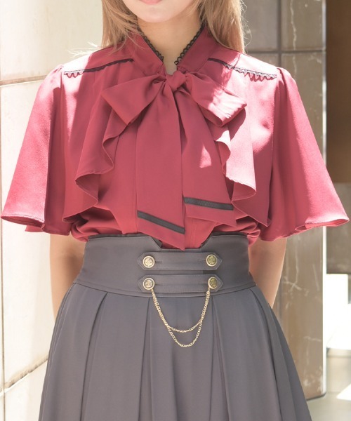 axes femme(アクシーズファム)の「リボン×フラシ半袖ブラウス(シャツ/ブラウス・レディース・ホワイト/グレー/レッド・MEDIUM/LARGE)」の3枚目の写真