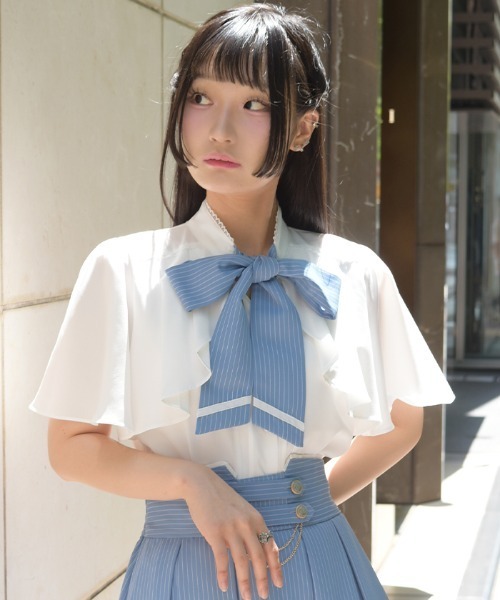 axes femme(アクシーズファム)の「リボン×フラシ半袖ブラウス(シャツ/ブラウス・レディース・ホワイト/グレー/レッド・MEDIUM/LARGE)」の12枚目の写真