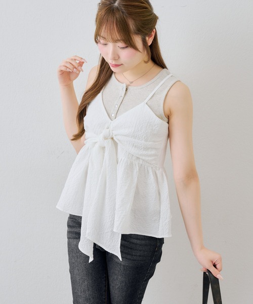 continuer de NICE CLAUP(コンティニューデナイスクラップ)の「フロントリボンキャミBL(シャツ/ブラウス・レディース・ホワイト系その他/オフホワイト/ブラック/ブラック系その他・FREE)」の8枚目の写真