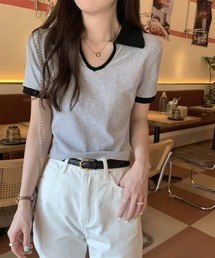 配色 ポロネック 半袖Tシャツ