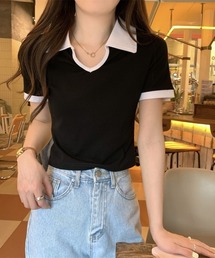 配色 ポロネック 半袖Tシャツ